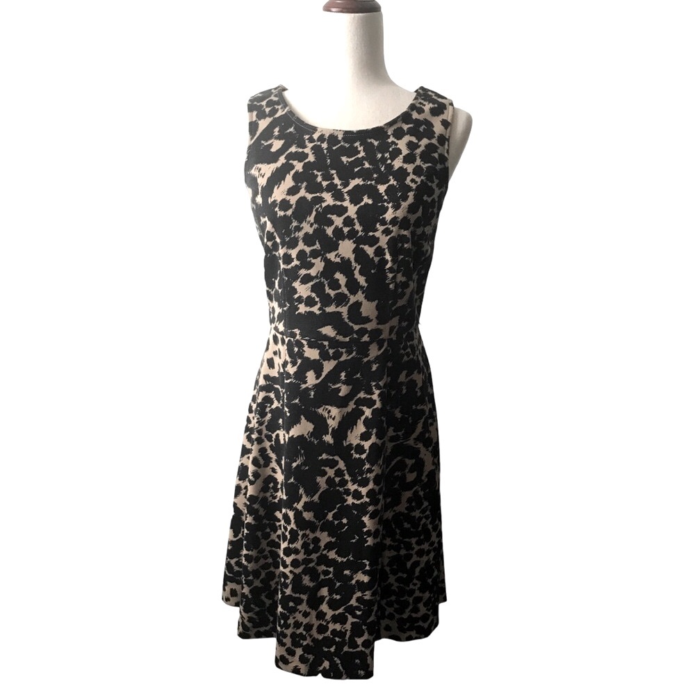 212 Collection Ponte Fit Flare Knit Dress Size XS Black Tan Sleeveless Zipper